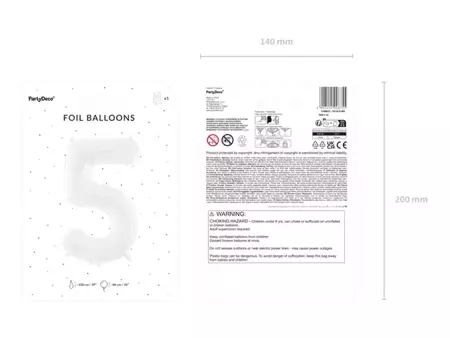 Balon foliowy 5 biały 86cm 1szt FB130-5-008