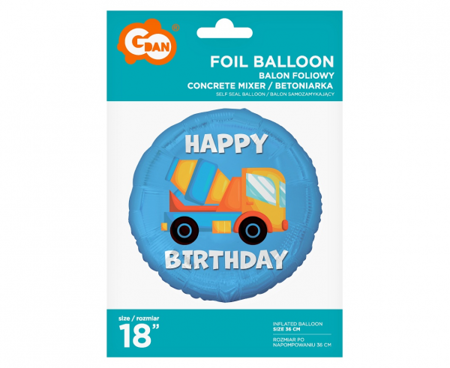 Balon foliowy Betoniarka Happy Birthday 45cm 1 sztuka FG-OBBT