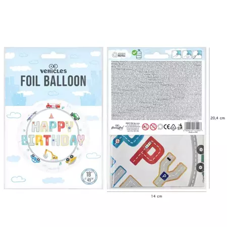 Balon foliowy Happy Birthday Auta 45cm 1 sztuka 131497