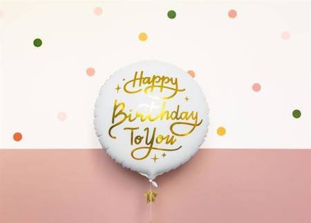Balon foliowy Happy Birthday To You biały ze złotym nadrukiem 35cm 1szt FB58