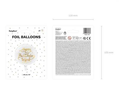 Balon foliowy Happy Birthday To You biały ze złotym nadrukiem 35cm 1szt FB58
