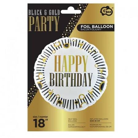 Balon foliowy Happy Birthday złoto czarny 46cm 1 sztuka FG-OHBP