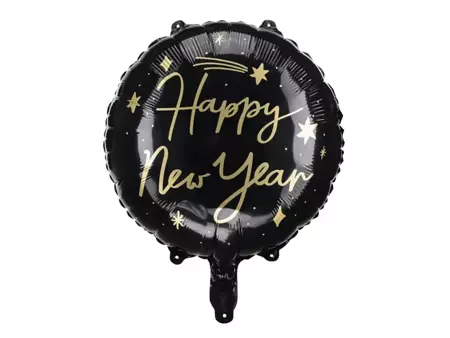 Balon foliowy Happy New Year czarny 45cm 1 sztuka FB162