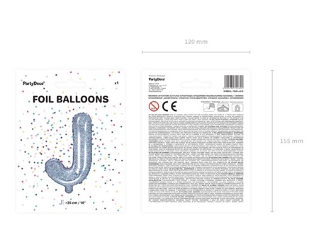 Balon foliowy J holograficzny 35cm 1szt FB2H-J-018