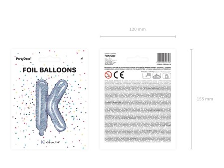 Balon foliowy K holograficzny 35cm 1szt FB2H-K-018