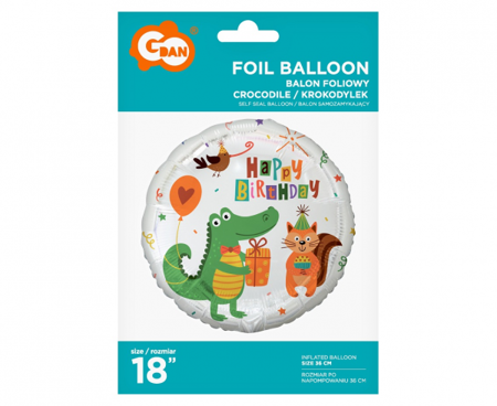 Balon foliowy Krokodyl z prezentem Happy Birthday 45cm 1 sztuka FG-OBKP