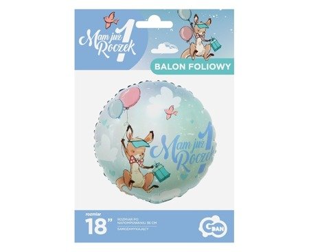 Balon foliowy Mam już Roczek kangurek okrągły 36 cm FG-O1KG