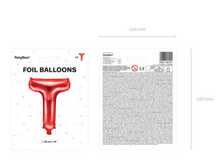 Balon foliowy T czerwony 35cm 1szt FB2M-T-007