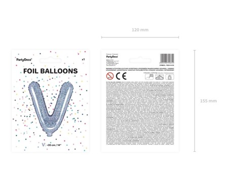Balon foliowy V holograficzny 35cm 1szt FB2H-V-018