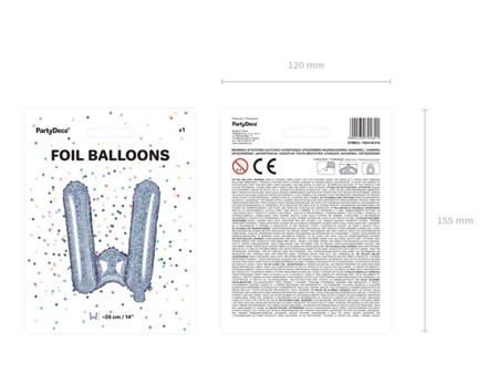 Balon foliowy W holograficzny 35cm 1szt FB2H-W-018