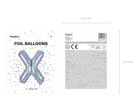 Balon foliowy X holograficzny 35cm 1szt FB2H-X-018