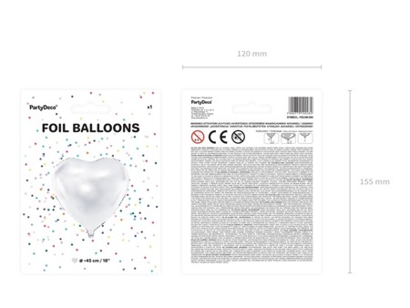 Balon foliowy białe Serce 61cm 1 sztuka FB23M-008