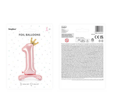 Balon foliowy cyfra 1 różowa z koroną 84 cm 1 sztuka FB126M-1-081J