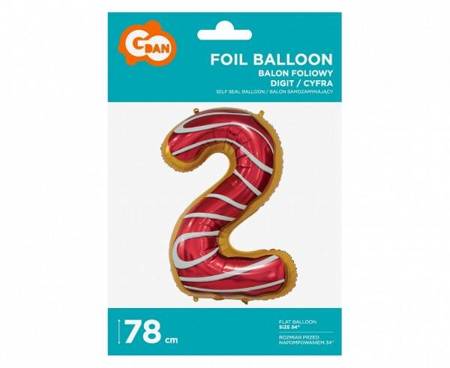 Balon foliowy cyfra 2 ciastko czerwony 78cm 1szt BC-HCS2