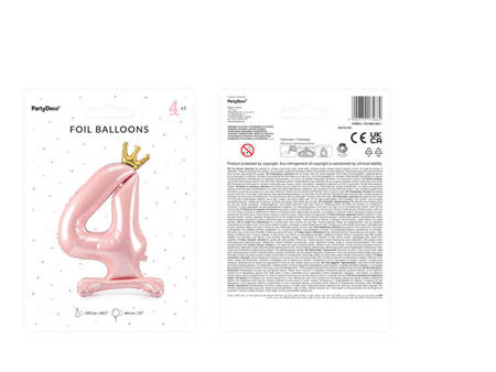Balon foliowy cyfra 4 różowa z koroną 84 cm 1 sztuka FB126M-4-081J