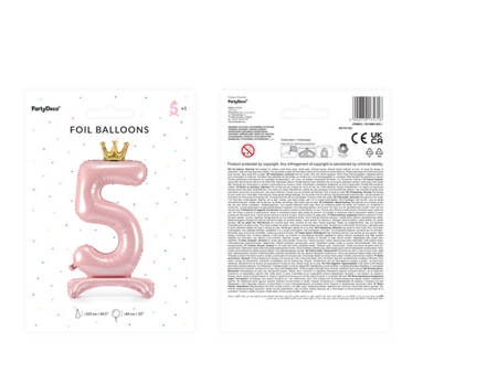 Balon foliowy cyfra 5 różowa z koroną 84 cm 1 sztuka FB126M-5-081J