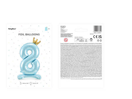 Balon foliowy cyfra 8 niebieska z koroną 84 cm 1 sztuka FB126M-8-011