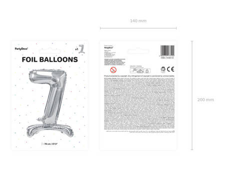 Balon foliowy cyfra stojąca 7 srebrna 70cm 1 sztuka FB102M-7-018