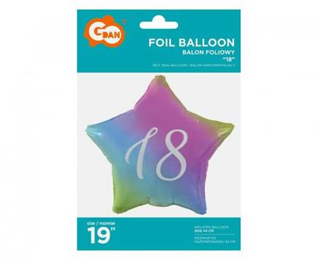 Balon foliowy na 18 urodziny kolorowa gwiazdka 44cm 1sztuka FG-G18T