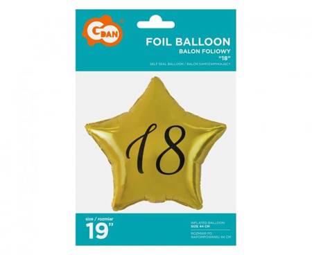 Balon foliowy na 18 urodziny złota gwiazdka 48cm 1sztuka FG-G18Z