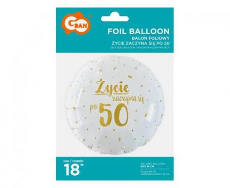 Balon foliowy na 50 urodziny Życie zaczyna się po 50 1sztuka FG-OZ50