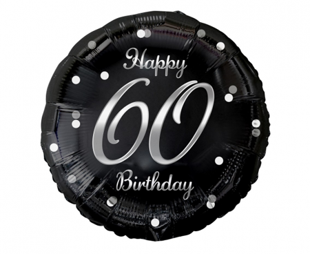 Balon foliowy na 60 urodziny czarny ze srebrnym nadrukiem 45cm 1sztuka FG-O60S
