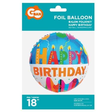 Balon foliowy na urodziny Happy Birthday 45cm 1szt FG-O34HBS