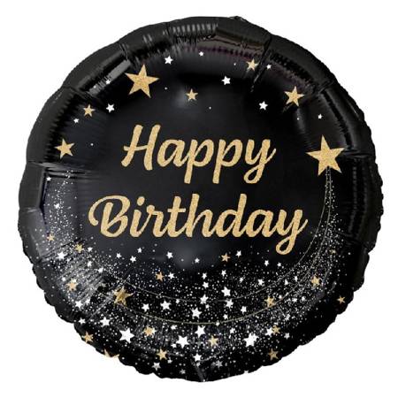 Balon foliowy na urodziny Happy Birthday czarny ze złotym nadrukiem 45cm 1sztuka FG-OHBC