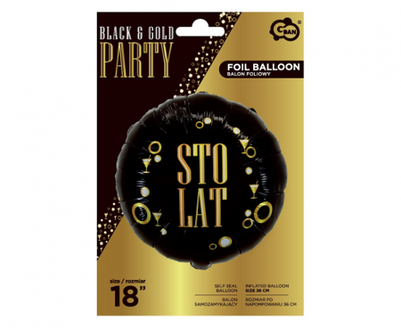 Balon foliowy na urodziny czarny Sto Lat 45cm 1 sztuka FG-OSLK