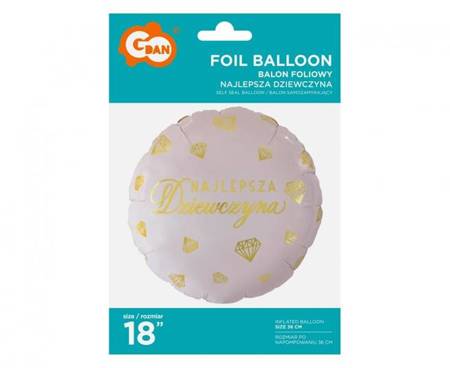 Balon foliowy różowy z nadrukiem Najlepsza Dziewczyna 46cm 1 sztuka FG-ONDZ