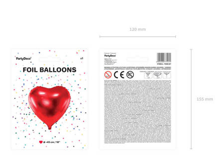 Balon foliowy serce czerwone 45cm 1 sztuka FB9M-007