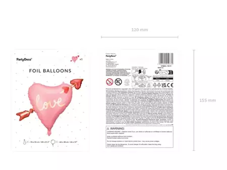 Balon foliowy serce różowe ze strzałą Love na Walentynki 76x55cm 1 sztuka FB172