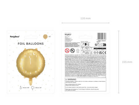 Balon foliowy zegar złoty Nowy Rok 45cm FB159-019
