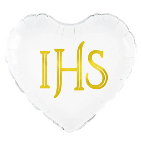 Balon komunijny serce IHS białe 45cm 1 sztuka 127575
