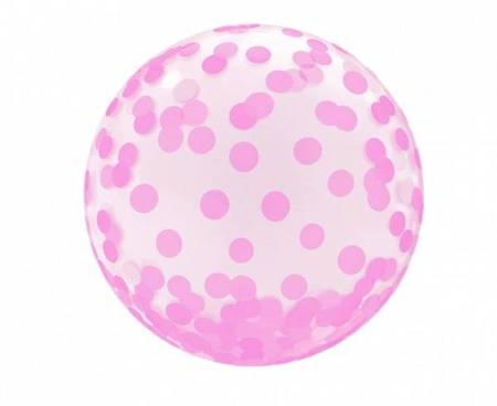 Balon kryształowy w różowe grochy okrągły 36 cm KR-18RG