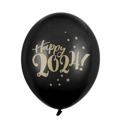 Balony Happy 2024! złoty nadruk 6 sztuk SB14P-200-2024-6