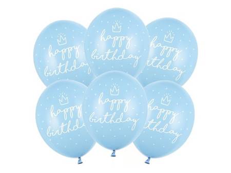 Balony Happy Birthday błękitne 6 sztuk SB14P-244-011-6
