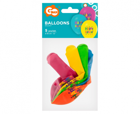 Balony Happy Birthday kolorowe 30cm 5 sztuk GZ-HBG5