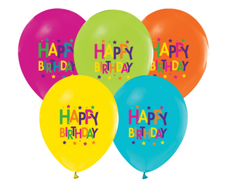Balony Happy Birthday kolorowe 30cm 5 sztuk GZ-HBG5