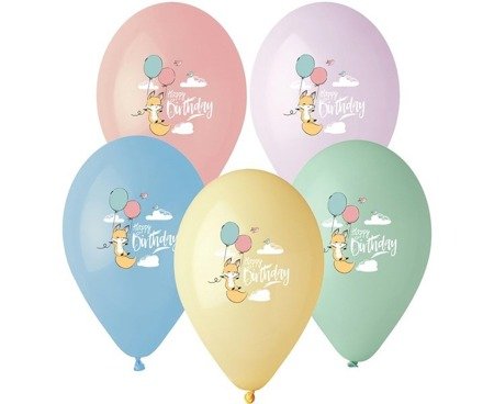 Balony Happy Birthday lisek mix kolorów 5 sztuk GS120/HBLI