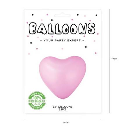 Balony Serca różowe 30cm 6 sztuk 110010