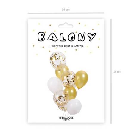 Balony białe i złote mix z konfetti 30cm 10 sztuk 400863