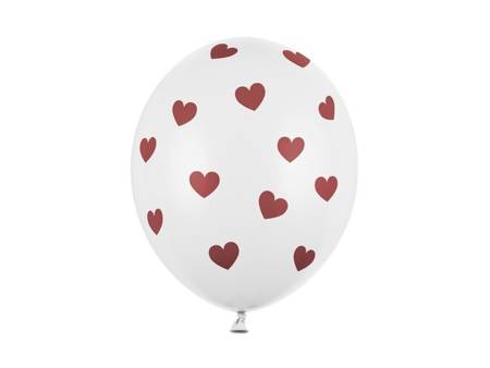 Balony białe w czerwone serduszka 30cm 50 sztuk SB14P-228-008-50x