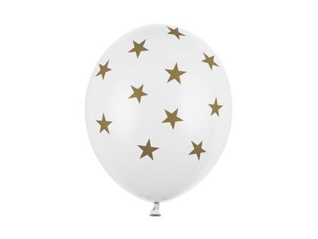 Balony białe w złote gwiazdki 30cm 50 sztuk SB14P-257-008-50x