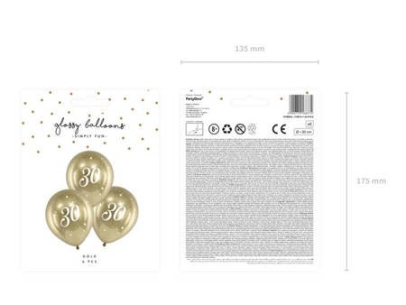 Balony chromowane Glossy złote na 30 urodziny 30cm 6 sztuk CHB14-1-30-019-6