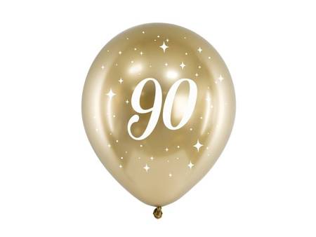 Balony chromowane Glossy złote na 90 urodziny 30cm 6 sztuk CHB14-1-90-019-6