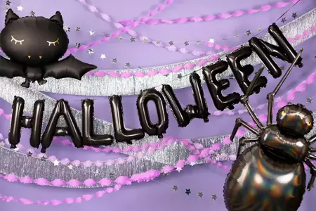 Balony czarne napis HALLOWEEN foliowe 280x46cm FB216