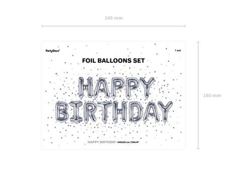 Balony foliowe napis Happy Birthday srebrny 340x35cm FB6M-018