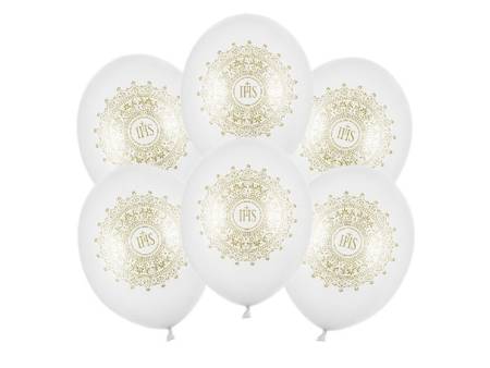 Balony komunijne IHS białe 30cm 6 sztuk SB14M-110-008-6