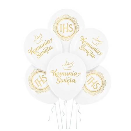Balony komunijne Komunia Święta IHS białe 30cm 6 sztuk 127599